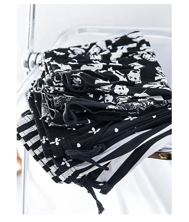 Women Black White Dog Print Wide Leg Pants Summer — feature 22
