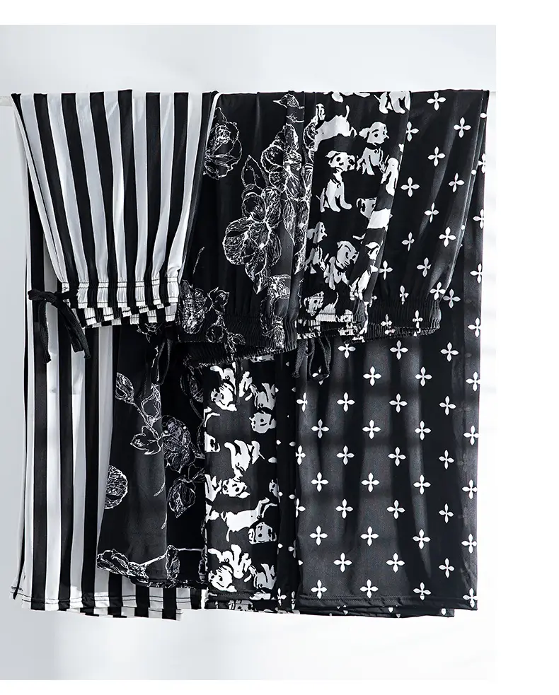 Women Black White Dog Print Wide Leg Pants Summer — feature 24