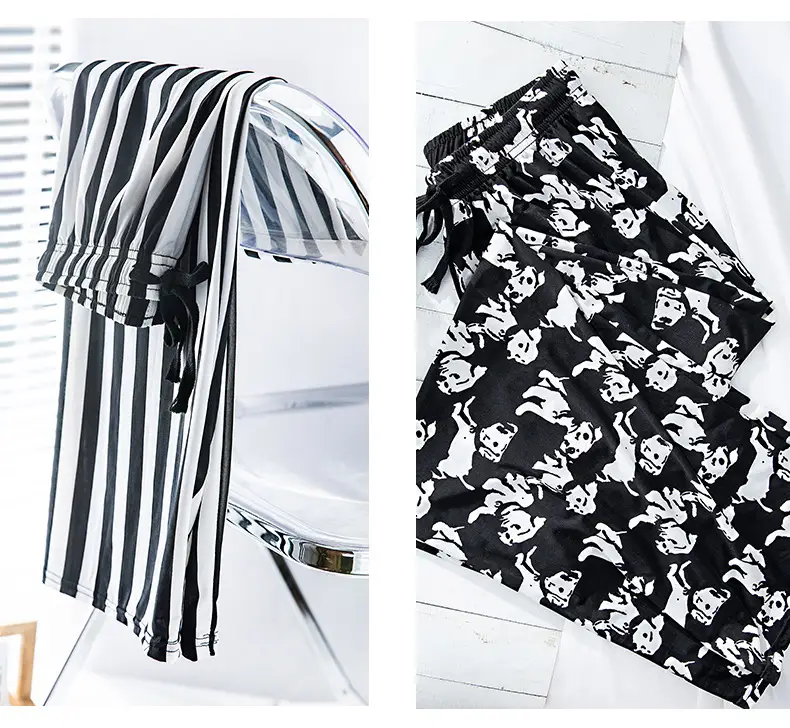 Women Black White Dog Print Wide Leg Pants Summer — feature 25