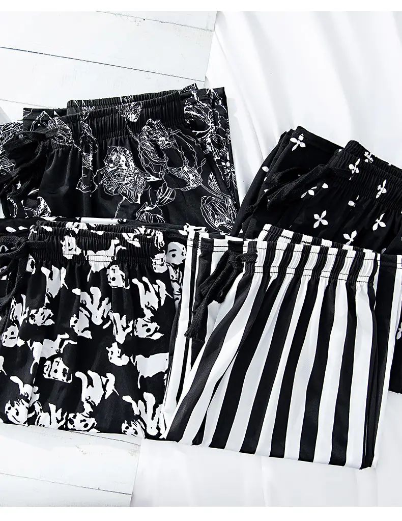 Women Black White Dog Print Wide Leg Pants Summer — feature 26