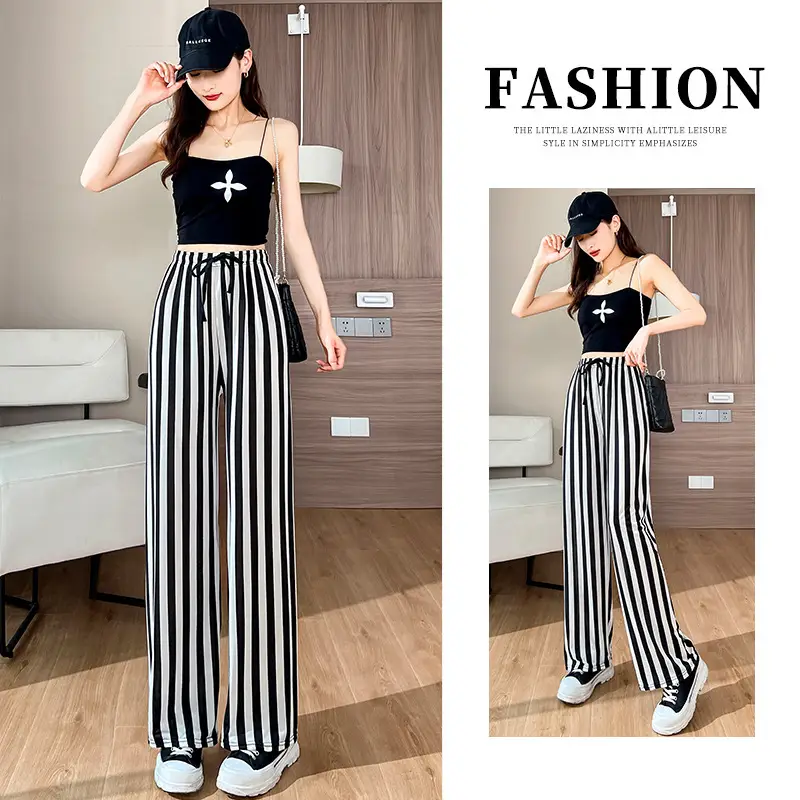 Women Black White Dog Print Wide Leg Pants Summer — feature 8