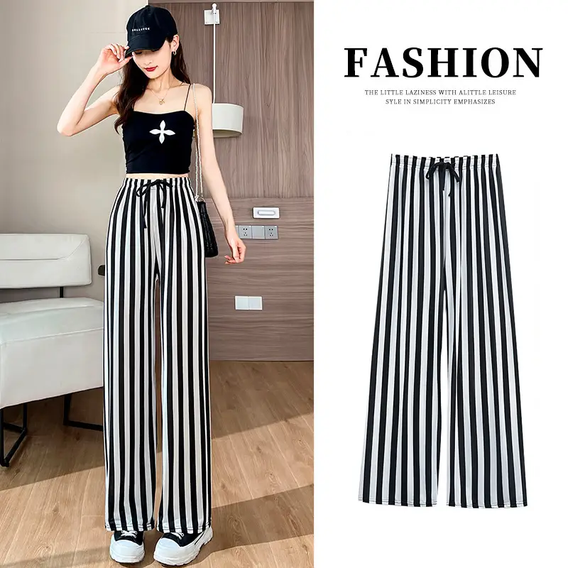 Women Black White Dog Print Wide Leg Pants Summer — feature 9