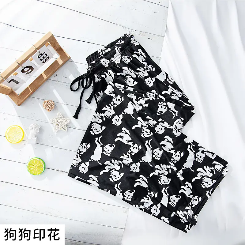 Women Black White Dog Print Wide Leg Pants Summer - Image 2