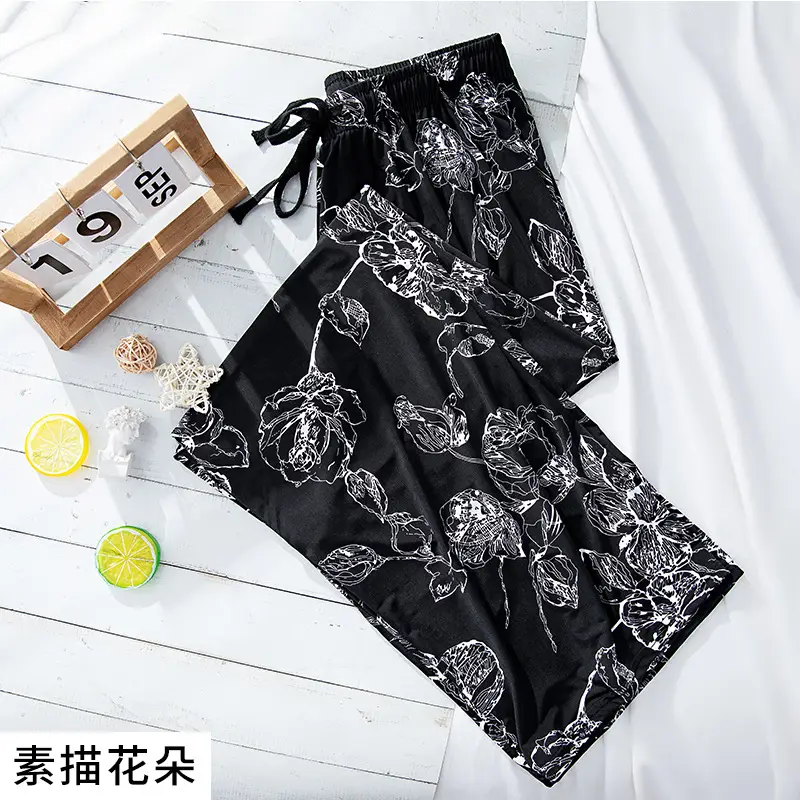 Women Black White Dog Print Wide Leg Pants Summer - Image 3