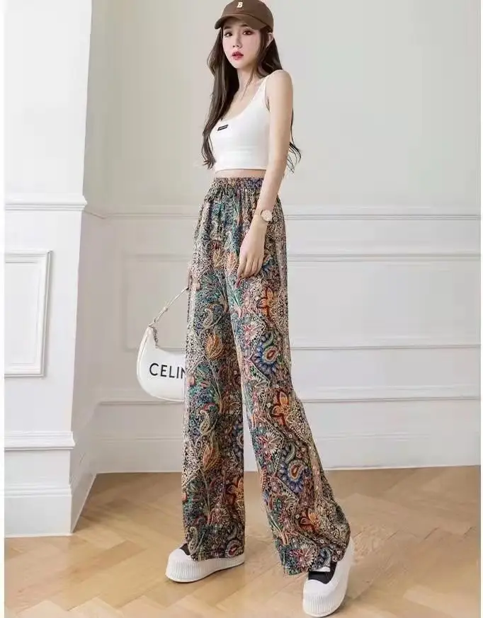 Women Black White Dog Print Wide Leg Pants Summer - Image 6