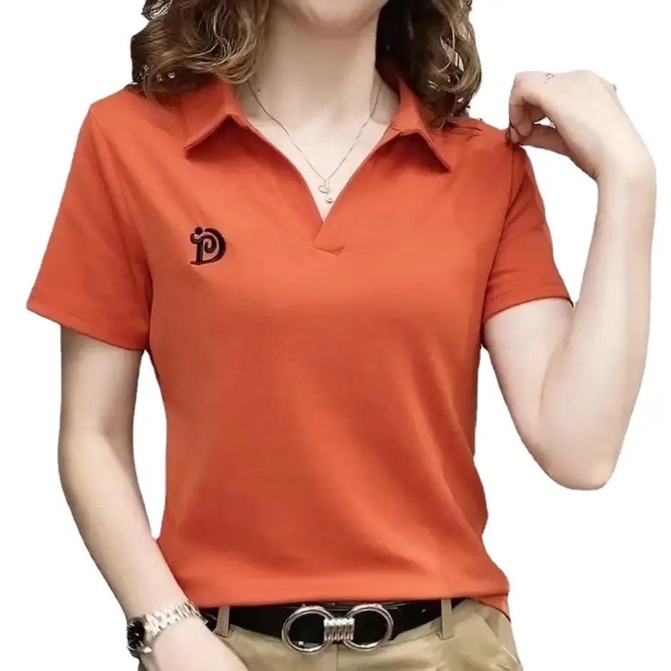 Women Green Polo Shirt V Neck Short Sleeve 2022 - Image 10