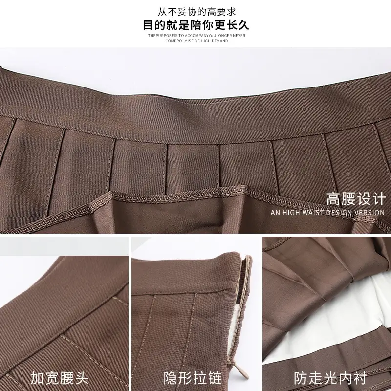 High Waist Pleated Skirt for Women Brown - Image 11