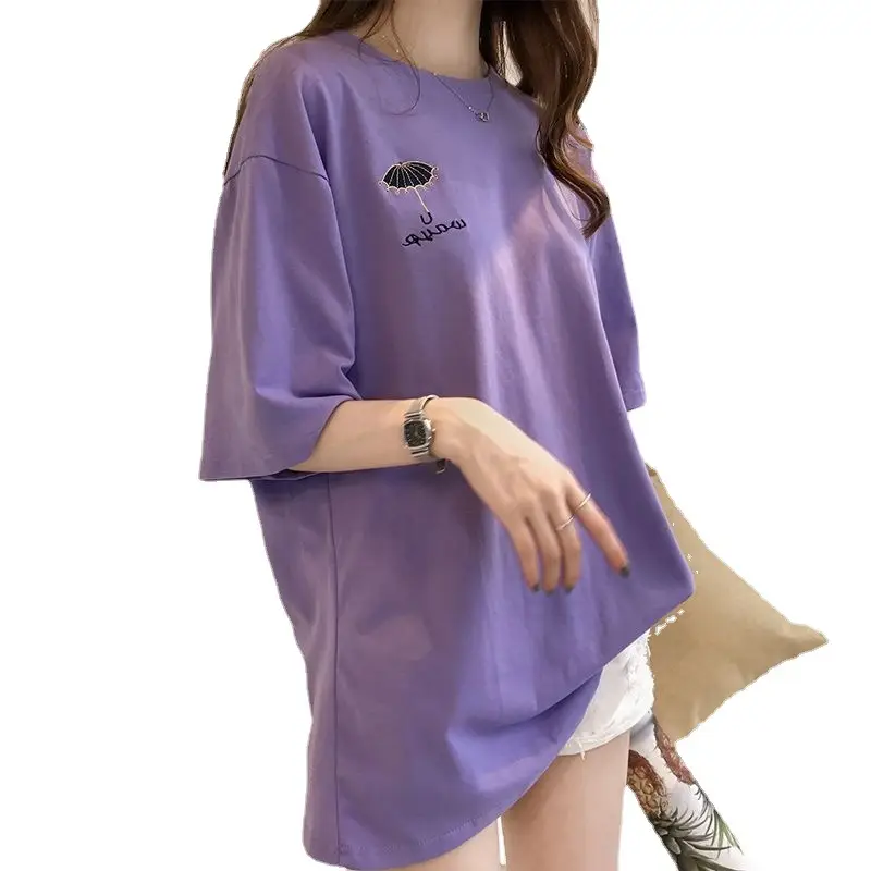 Maternity T-shirt Purple Korean Style Short Sleeve - Image 9