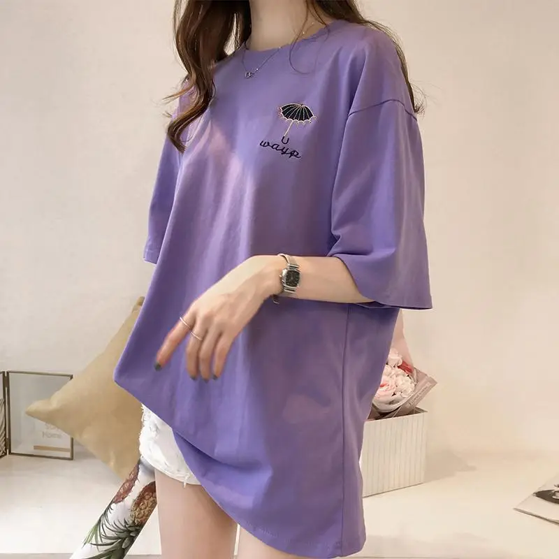 Maternity T-shirt Purple Korean Style Short Sleeve - Image 3
