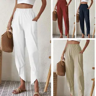 White Wide Leg Cotton Linen Leggings for Women — feature 5