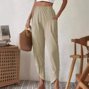 White Wide Leg Cotton Linen Leggings for Women — feature 9