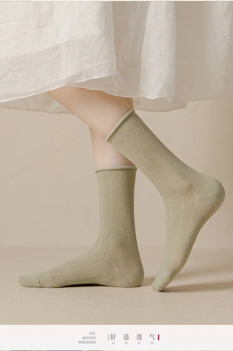 Socks women's socks spring and summer air-conditioning socks thin pile socks breathable mesh black white cotton long socks tide — feature 19