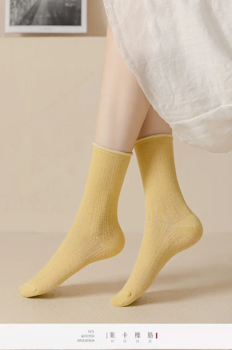 Socks women's socks spring and summer air-conditioning socks thin pile socks breathable mesh black white cotton long socks tide — feature 20
