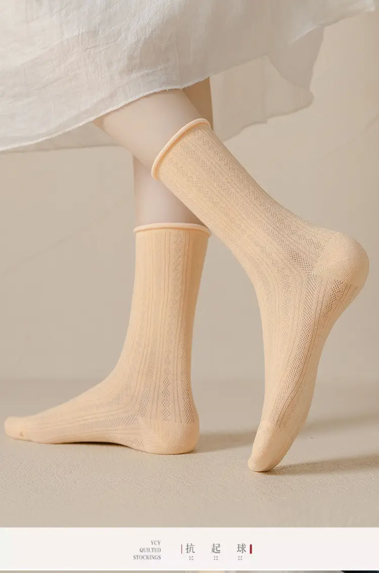 Socks women's socks spring and summer air-conditioning socks thin pile socks breathable mesh black white cotton long socks tide — feature 21
