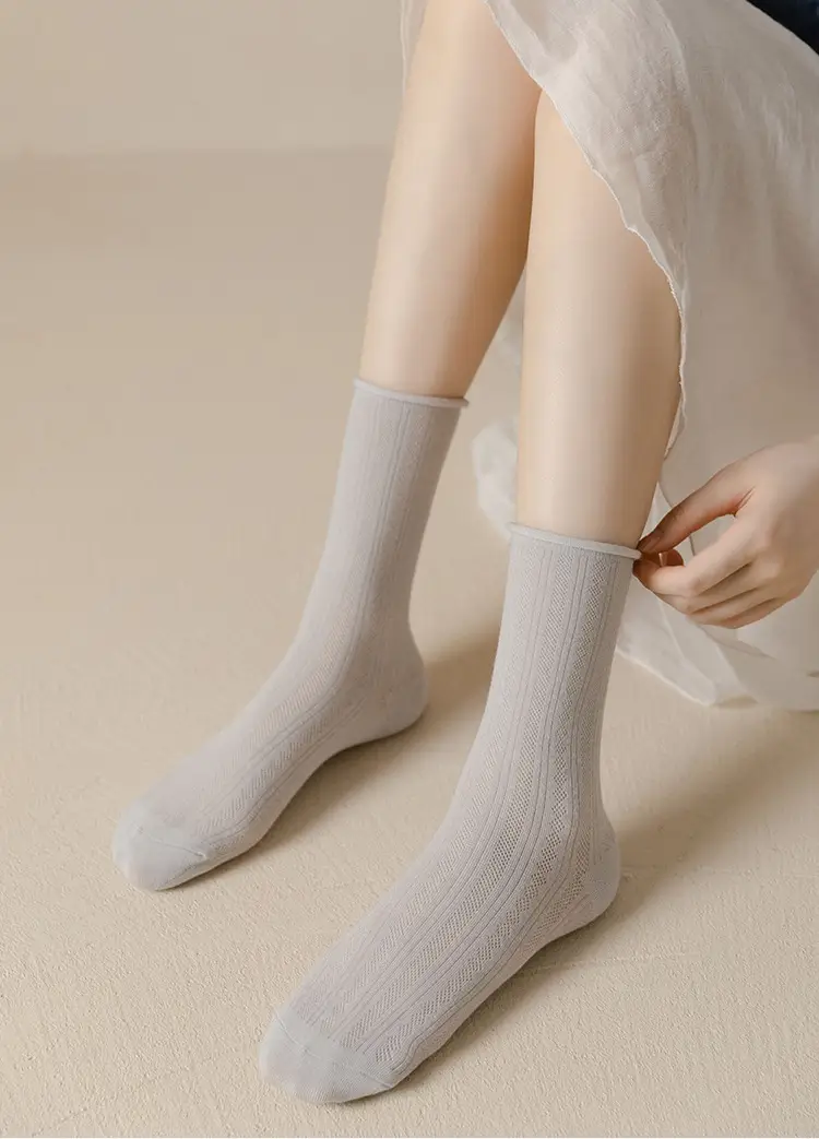Socks women's socks spring and summer air-conditioning socks thin pile socks breathable mesh black white cotton long socks tide — feature 22