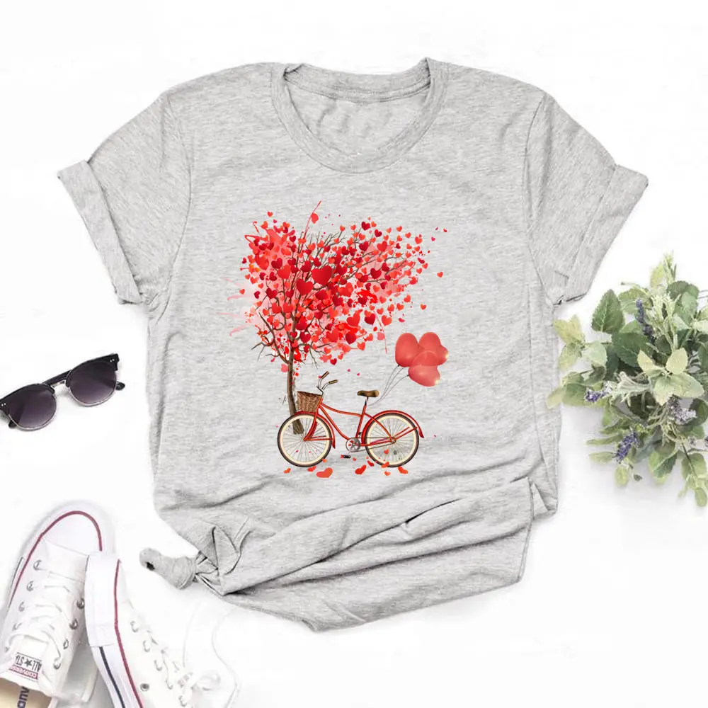 Women Pink Heart Bicycle Print T-Shirt Casual Wear