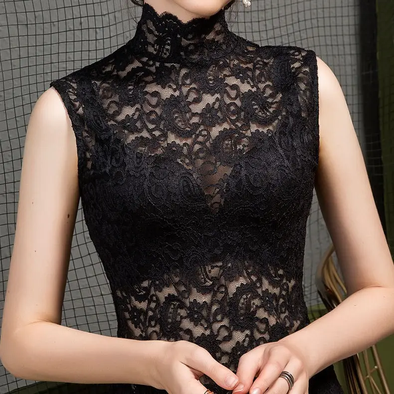 Green Lace Half Turtleneck Slim Fit Women Shirt - Image 5