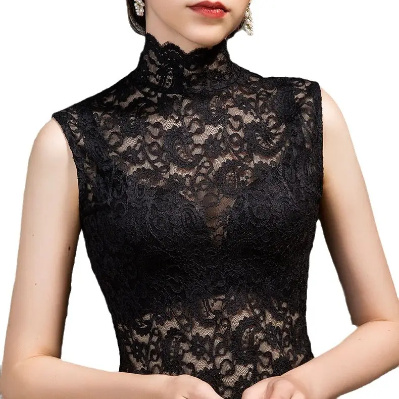 Green Lace Half Turtleneck Slim Fit Women Shirt - Image 8
