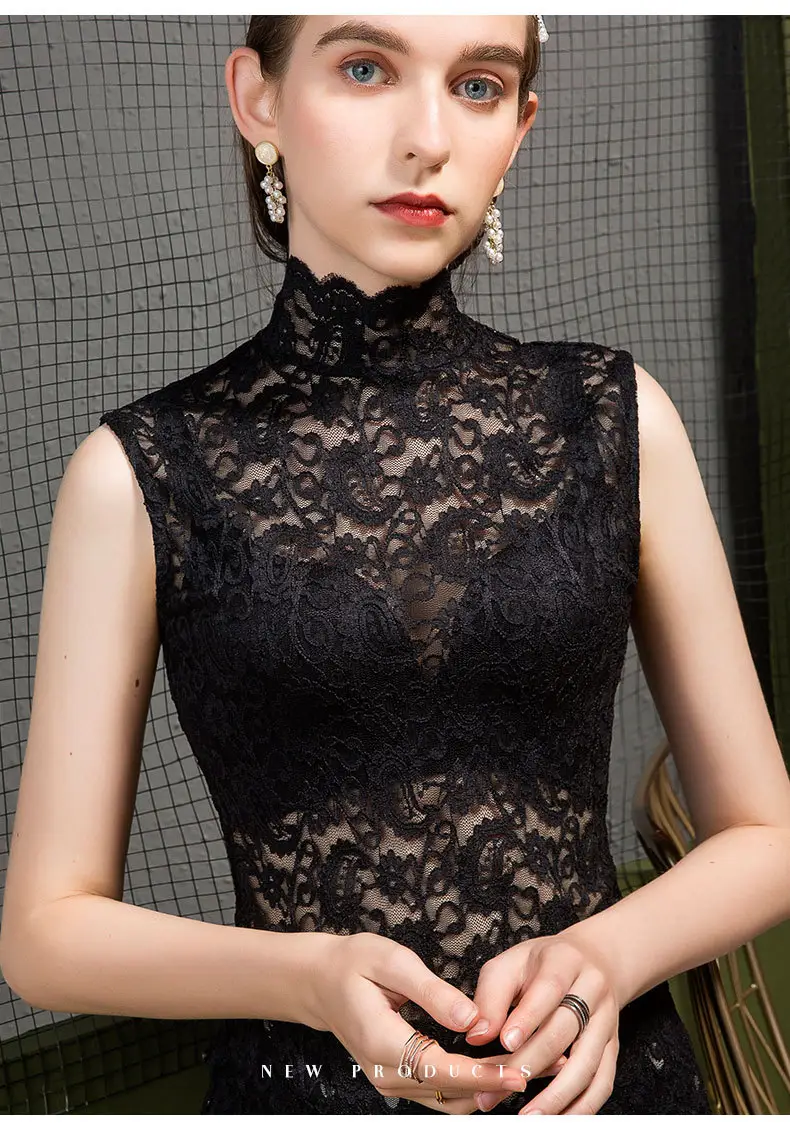 Green Lace Half Turtleneck Slim Fit Women Shirt - Image 2