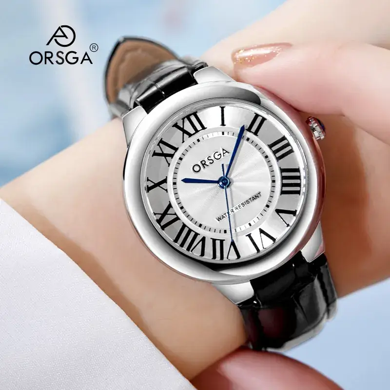Women's Rome Design Quartz Watch Black Leather Strap - Image 6