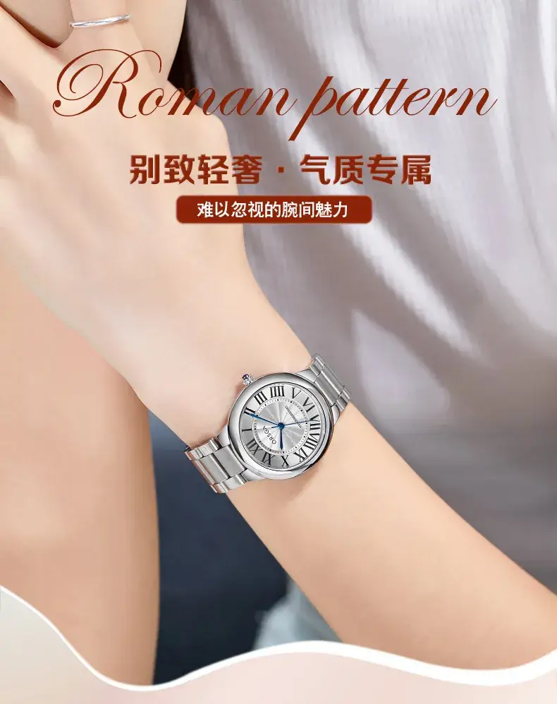 Women's Rome Design Quartz Watch Black Leather Strap — feature 3