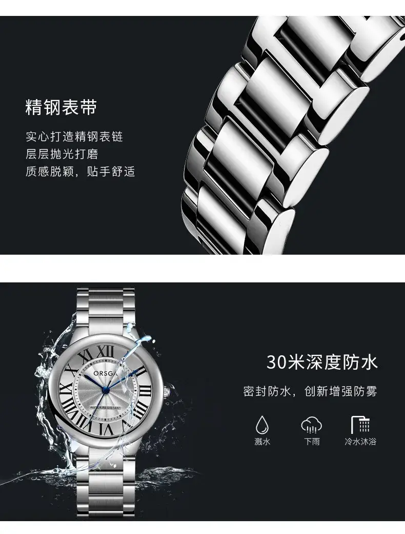 Women's Rome Design Quartz Watch Black Leather Strap — feature 8