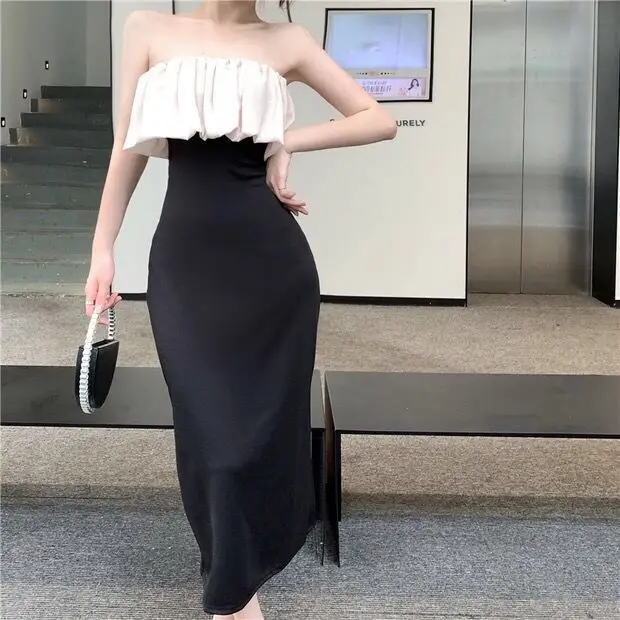 New Style Strapless Waist Split Dress Pink Ruffled Hip Skirt - Image 5