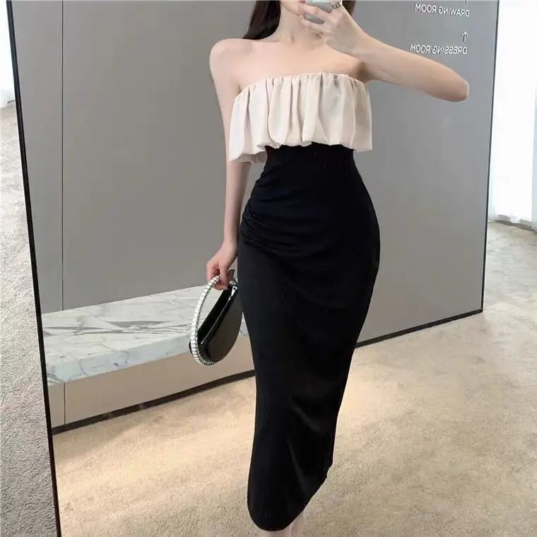 New Style Strapless Waist Split Dress Pink Ruffled Hip Skirt — feature 11