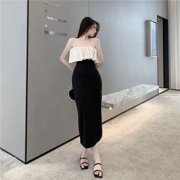 New Style Strapless Waist Split Dress Pink Ruffled Hip Skirt — feature 8