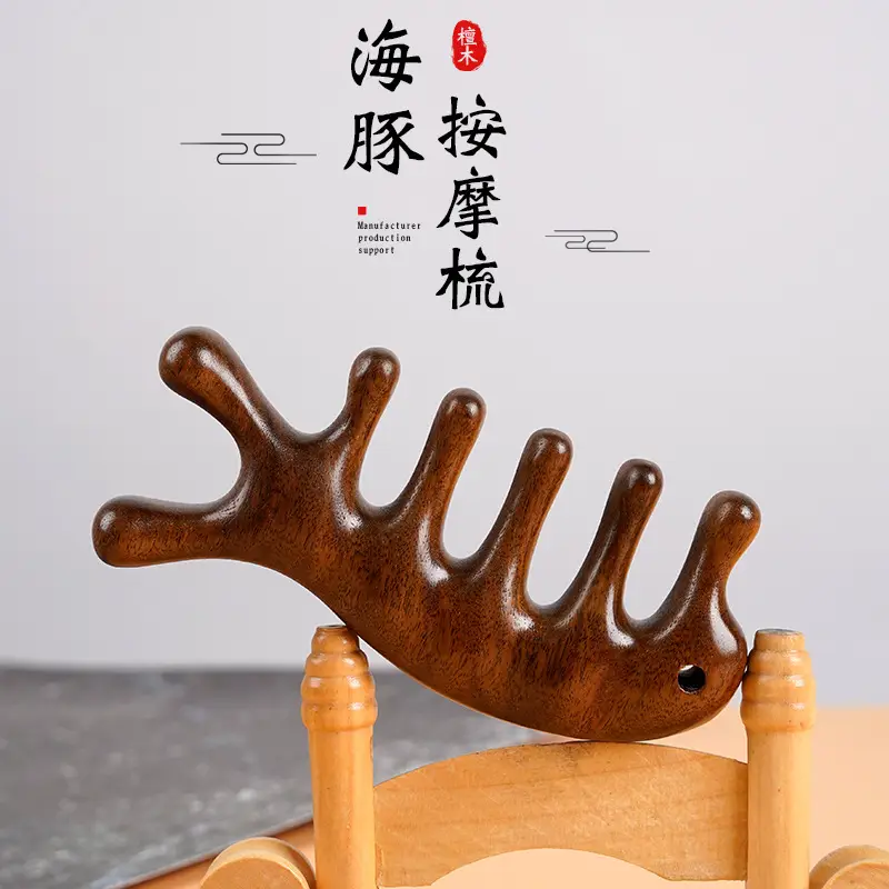 Green Sandalwood Massage Comb with Five Teeth - Image 4