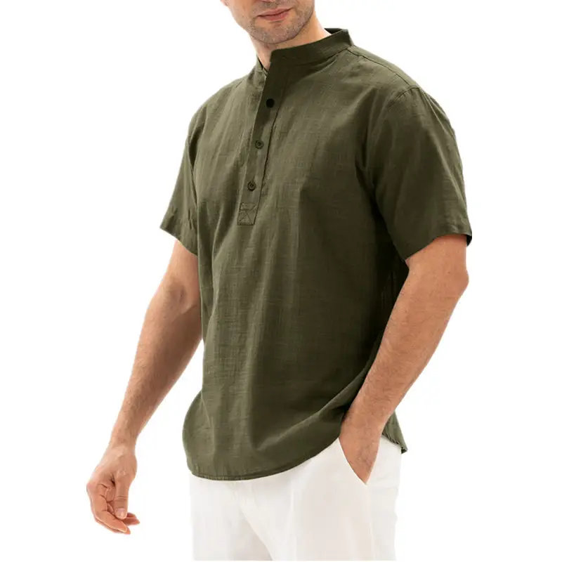 Men's 2022 Summer Cotton Pullover Shirt Light Blue - Image 7