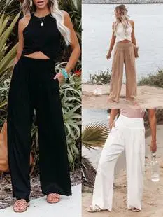 Black Elastic Waist Casual Pants Plus Size Women — feature 19