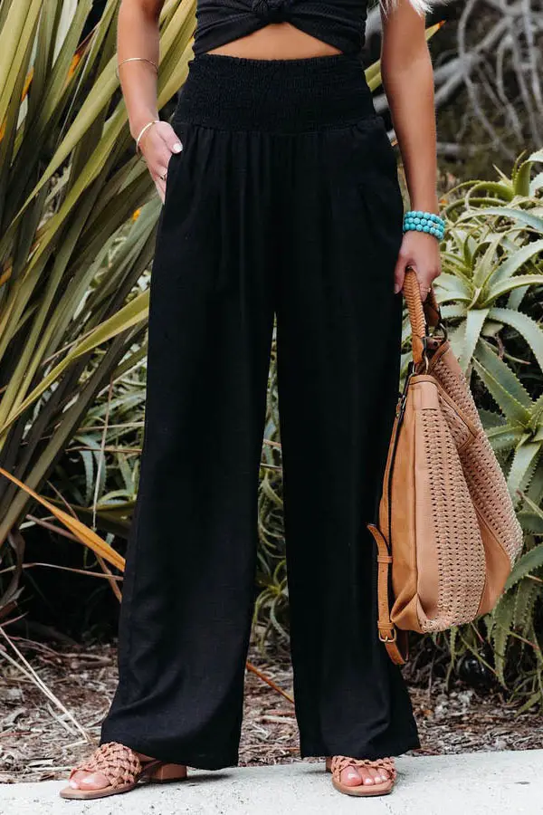 Black Elastic Waist Casual Pants Plus Size Women - Image 4