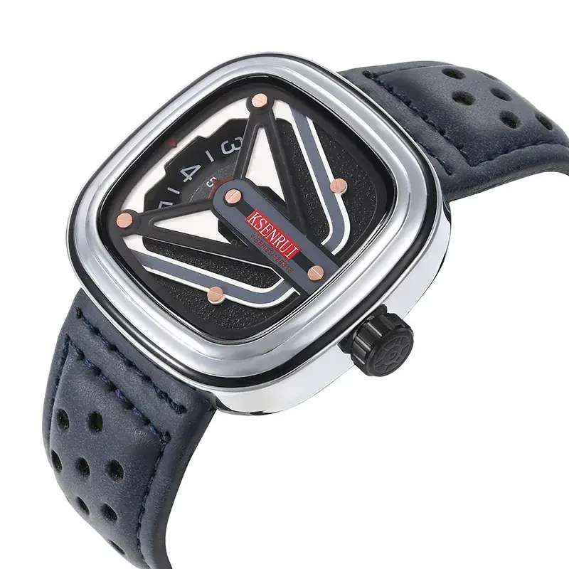 KasniR Men's Brown Leather Watch with Digital Display - Image 17