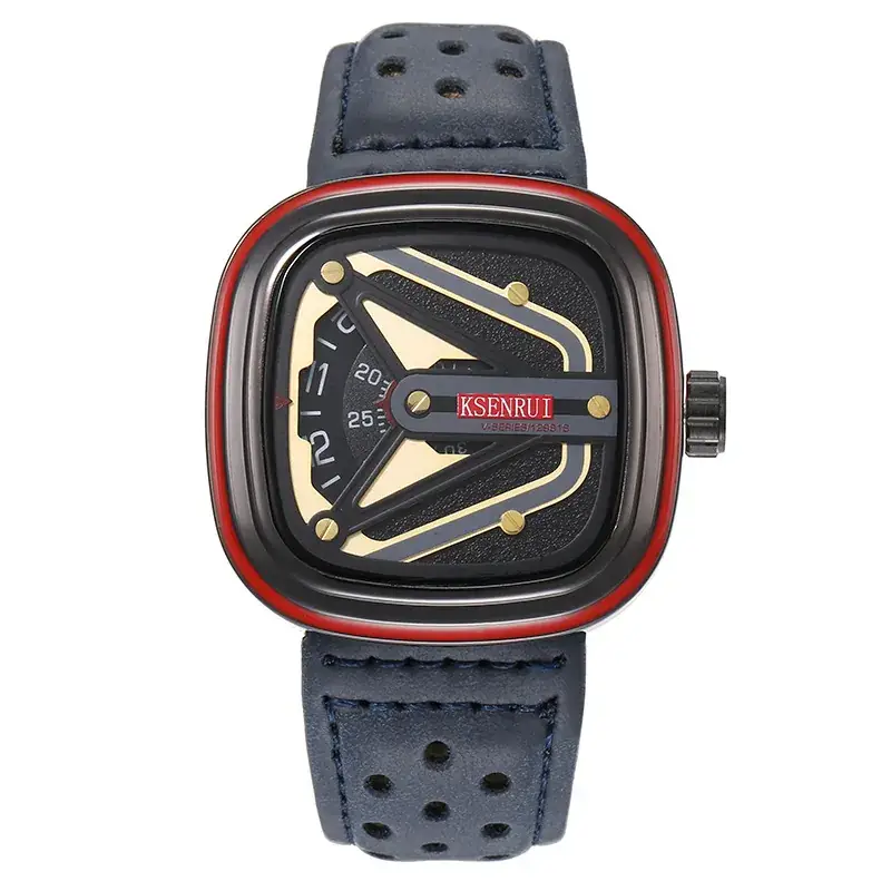 KasniR Men's Brown Leather Watch with Digital Display - Image 14