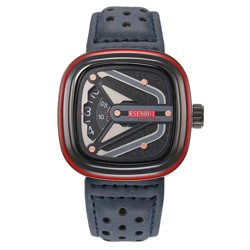 KasniR Men's Brown Leather Watch with Digital Display - Image 2
