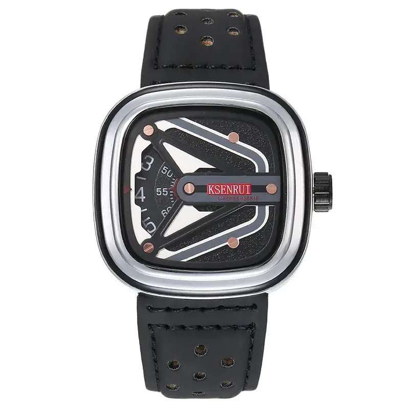 KasniR Men's Brown Leather Watch with Digital Display - Image 5