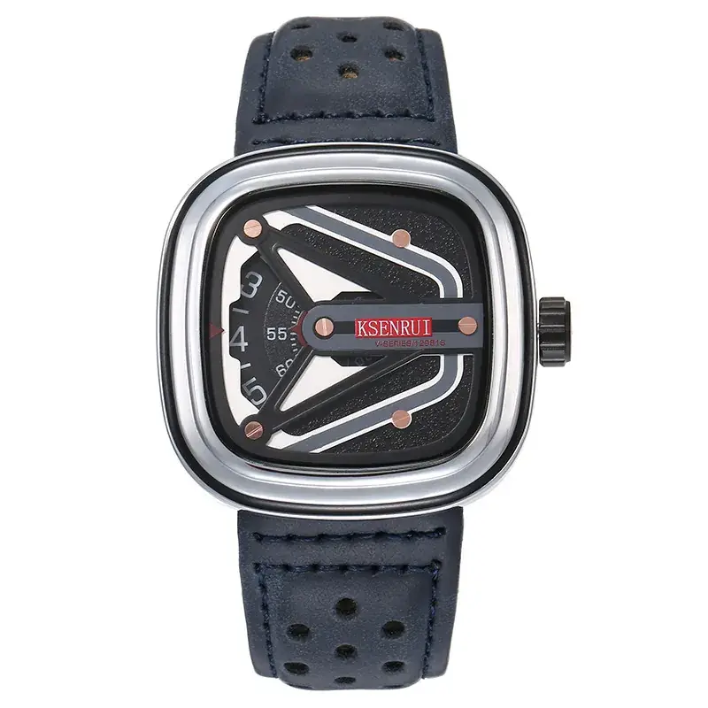 KasniR Men's Brown Leather Watch with Digital Display - Image 6