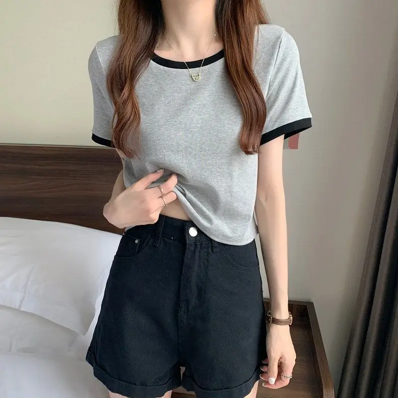 2022 Summer Korean Slim Fit Pink Crewneck T-Shirt — feature 11