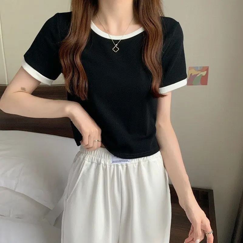 2022 Summer Korean Slim Fit Pink Crewneck T-Shirt — feature 13
