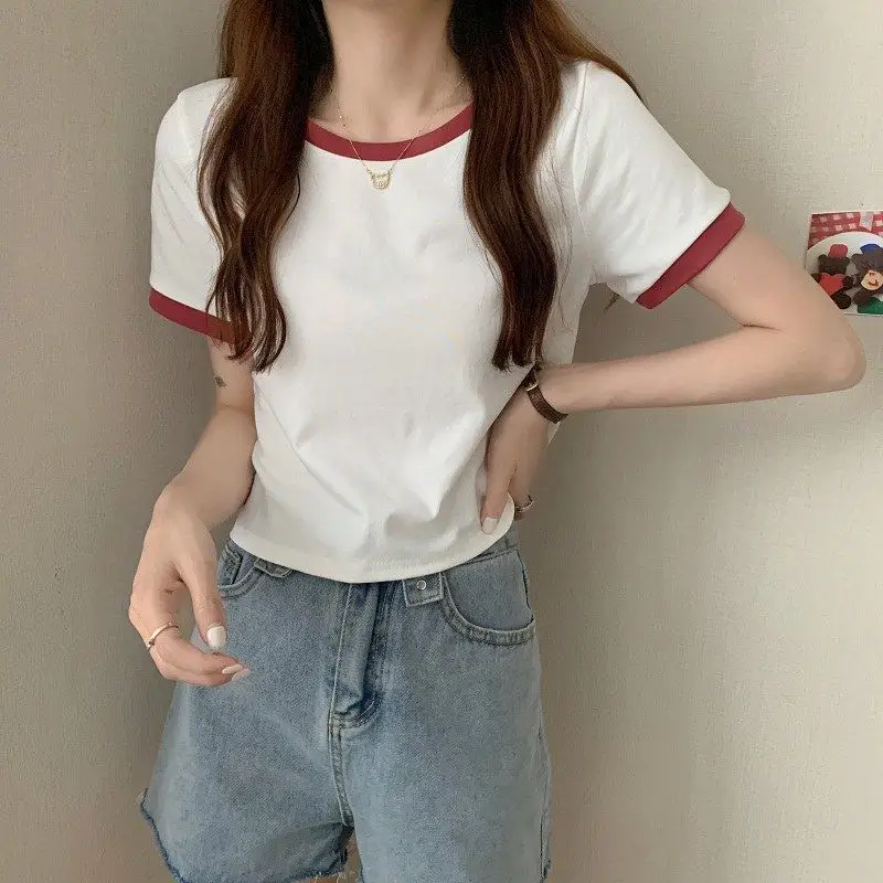 2022 Summer Korean Slim Fit Pink Crewneck T-Shirt — feature 16