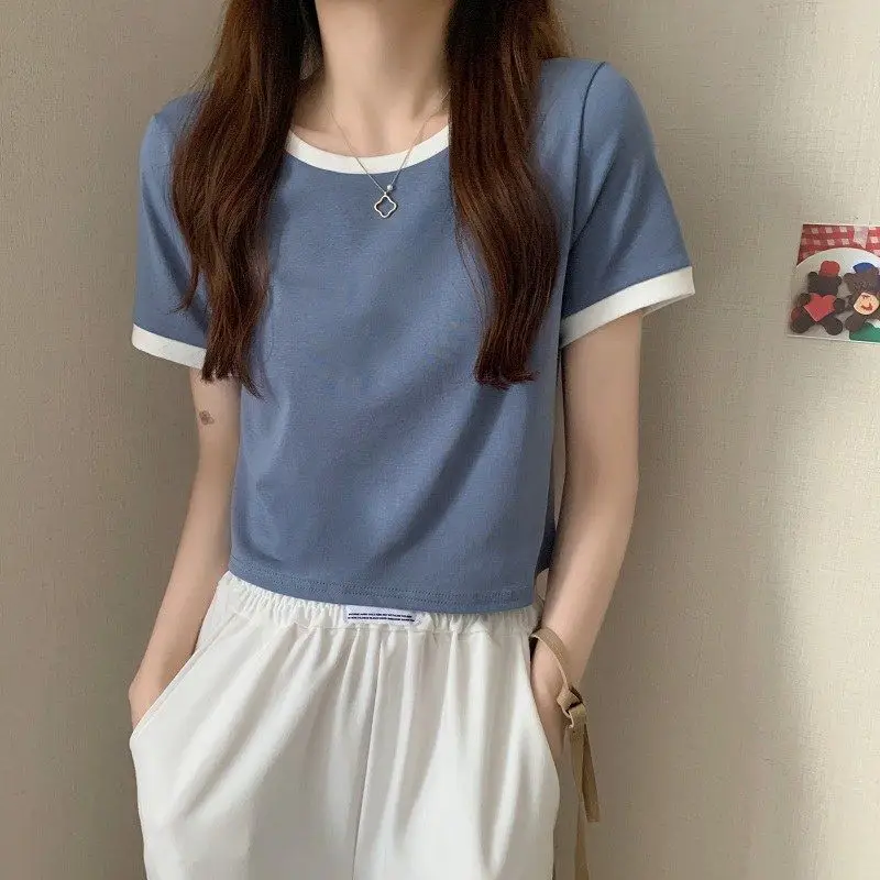 2022 Summer Korean Slim Fit Pink Crewneck T-Shirt — feature 7