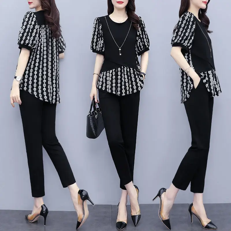 Plus Size Printed Two-Piece Suit Black 2026 - Image 2