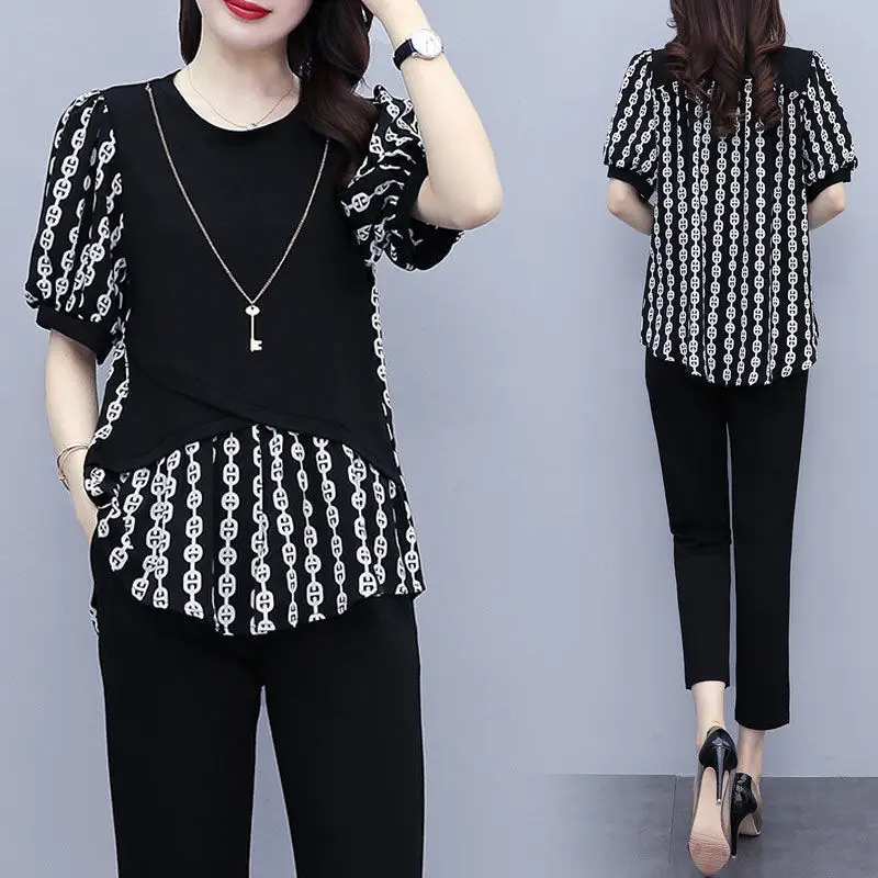 Plus Size Printed Two-Piece Suit Black 2026 - Image 3