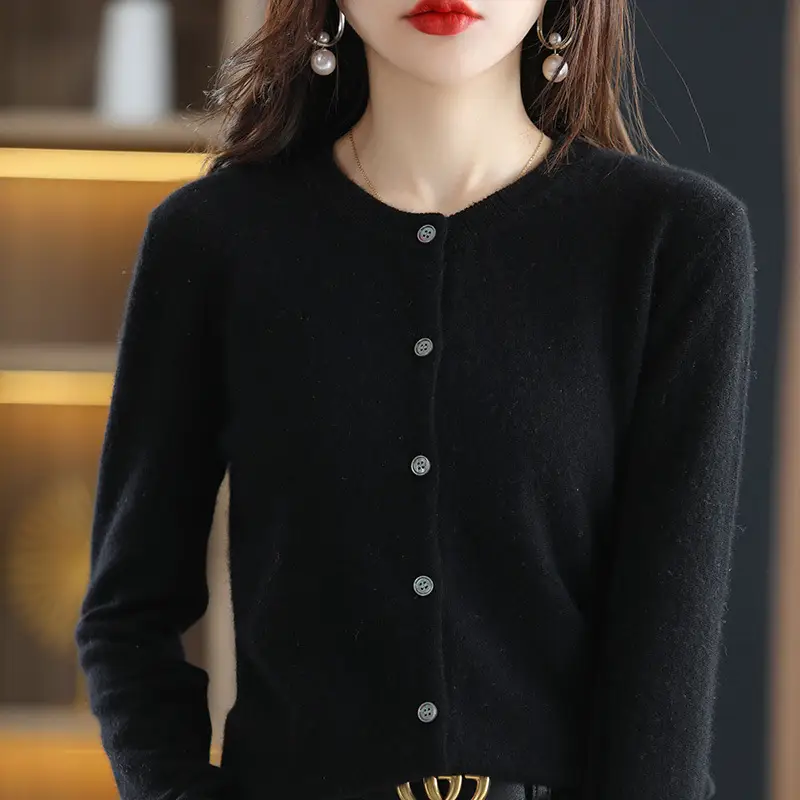 Women's Black Slimming Cardigan with Button Front