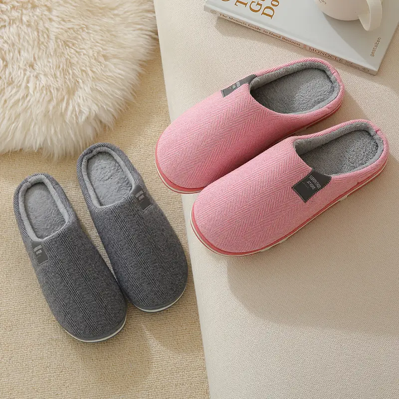 Plus Size Cotton Slippers Women's Autumn and Winter Home Indoor Warm Couple Plush Household Thick Bottom Household Cotton Slippers