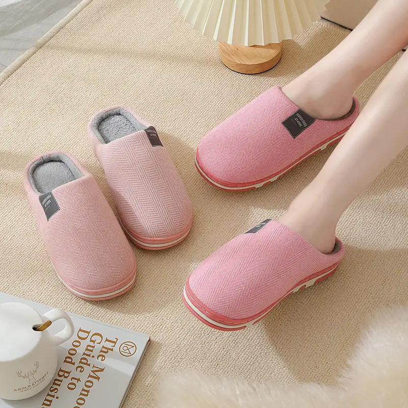 Plus Size Cotton Slippers Women's Autumn and Winter Home Indoor Warm Couple Plush Household Thick Bottom Household Cotton Slippers