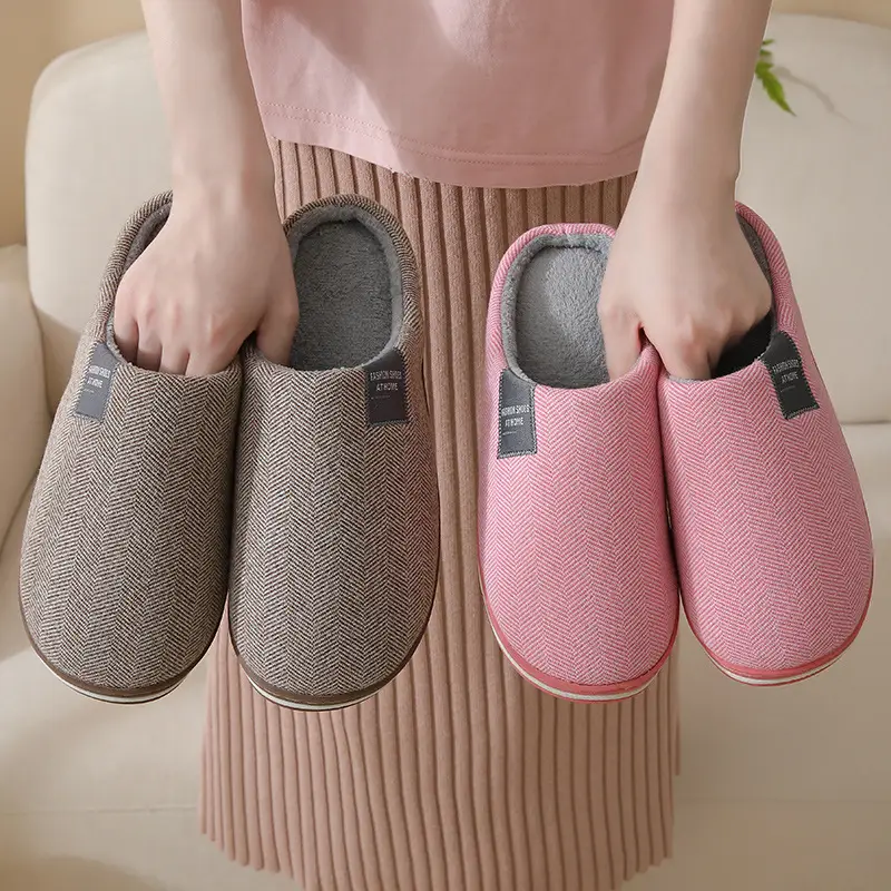 Plus Size Cotton Slippers Women's Autumn and Winter Home Indoor Warm Couple Plush Household Thick Bottom Household Cotton Slippers