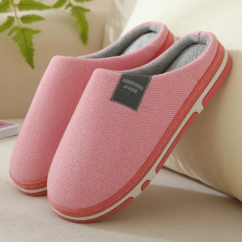 Plus Size Cotton Slippers Women's Autumn and Winter Home Indoor Warm Couple Plush Household Thick Bottom Household Cotton Slippers