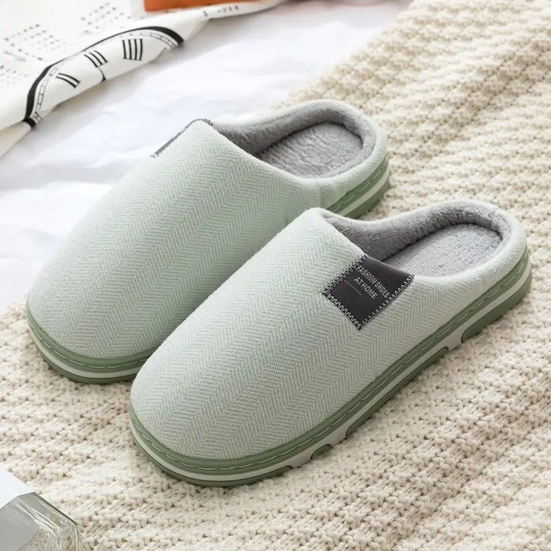 Plus Size Cotton Slippers Women's Autumn and Winter Home Indoor Warm Couple Plush Household Thick Bottom Household Cotton Slippers
